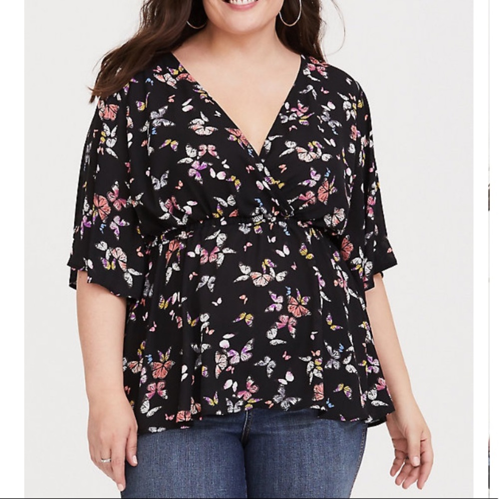 Torrid Black Butterfly Babydoll Blouse